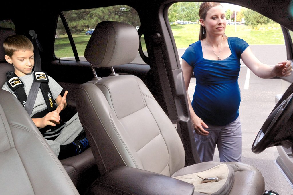 RideSafer and Tummy Shield in car